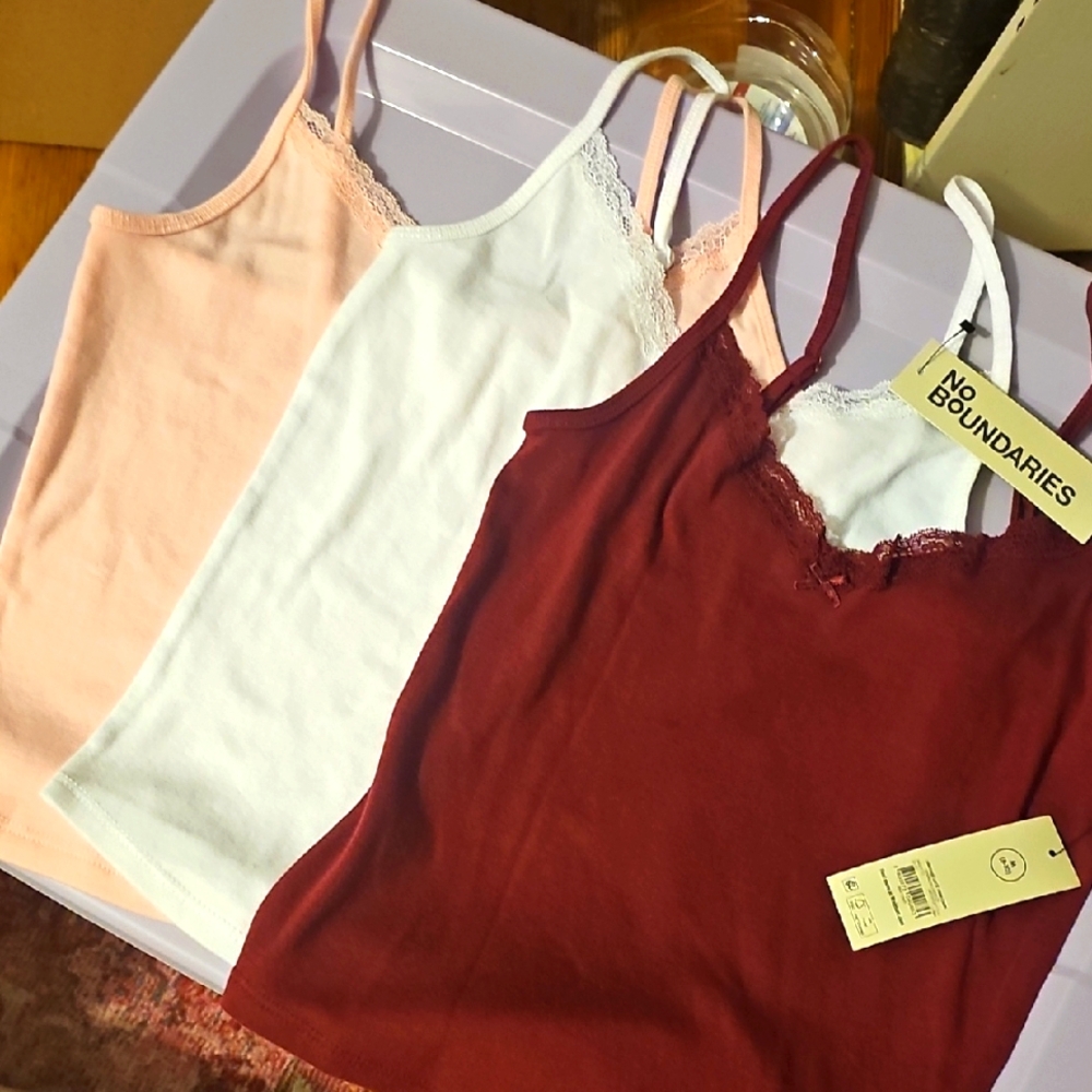 NWTNo Boundaries Women's Lace Trim Camisole - Burgundy, White, and Pink M Bundle